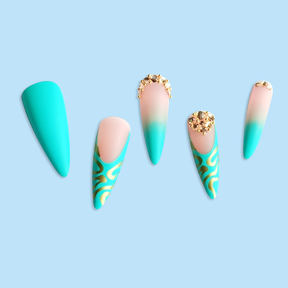 Extravagant Striped Diamond Fake Nails